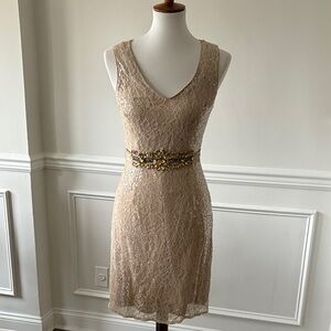 Elegant Lace Dress with Gold Accents